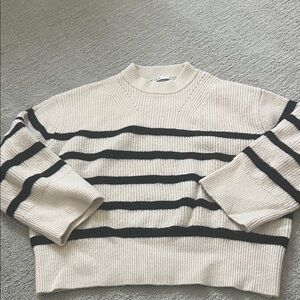 Zara Cream and Black Striped Sweater